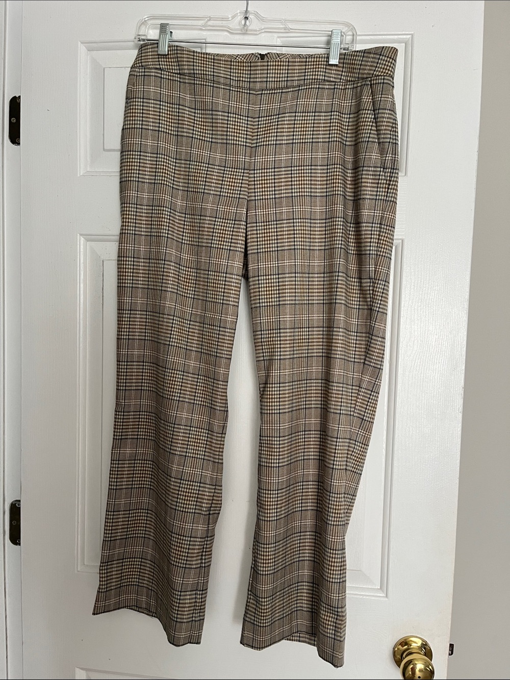 CAbi Tan and Blue Plaid Cropped Trousers